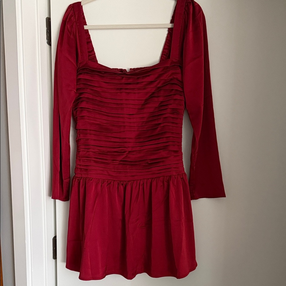 Abercrombie & Fitch Red Pleated Bodice Long Sleeve Mini Dress